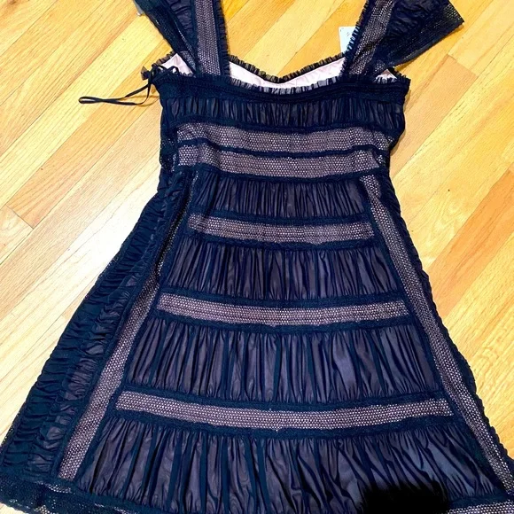 Free People Black and Pink Ruffled Mini Dress - Picture 1 of 5